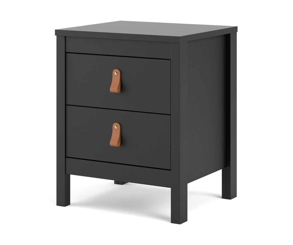 FTG Barcelona Matt Black 2 Drawer Bedside Table