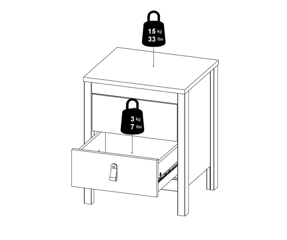 FTG Barcelona Matt Black 2 Drawer Bedside Table