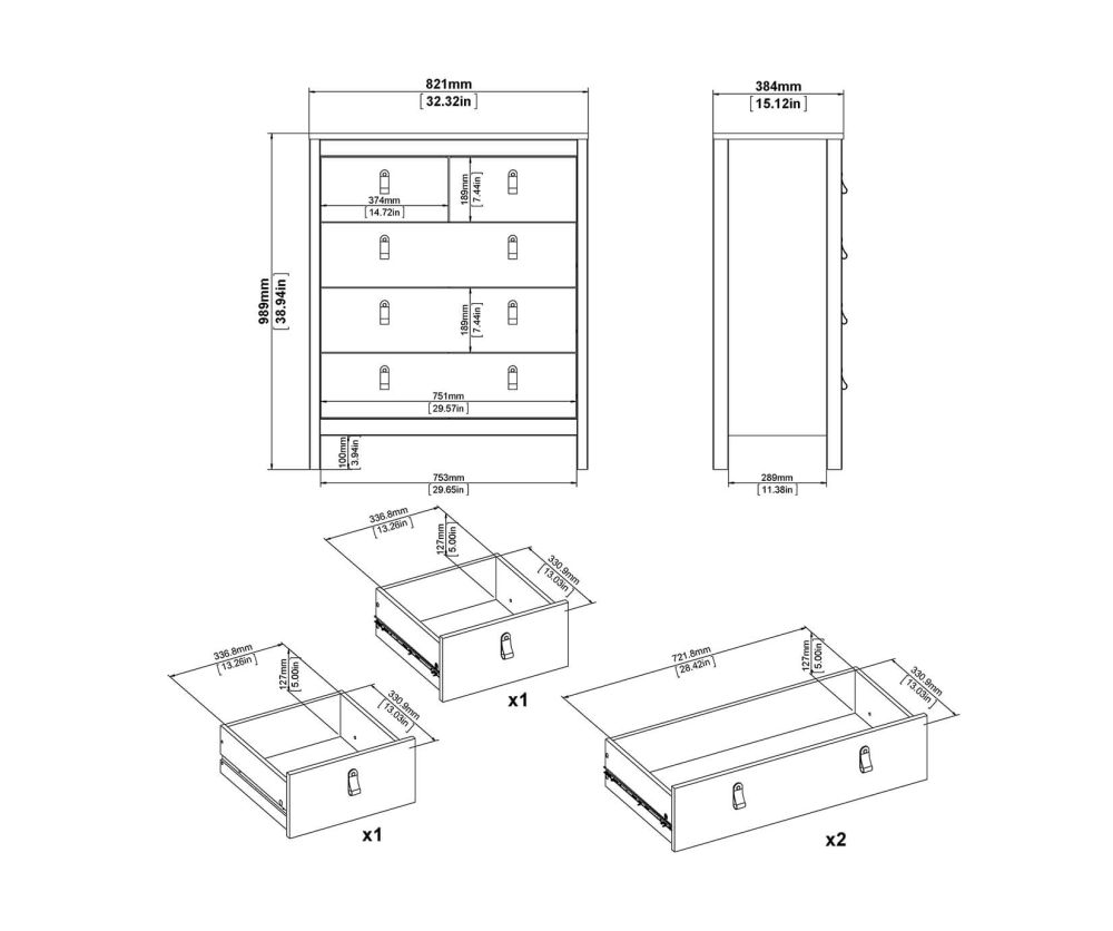 FTG Barcelona White 3 + 2 Drawer Chest
