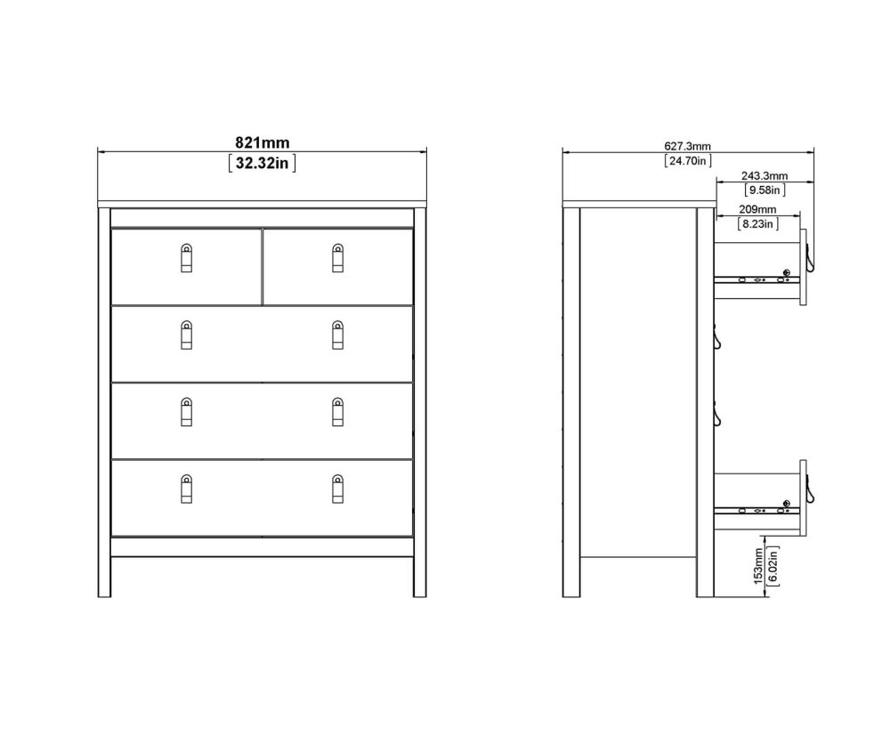 FTG Barcelona White 3 + 2 Drawer Chest