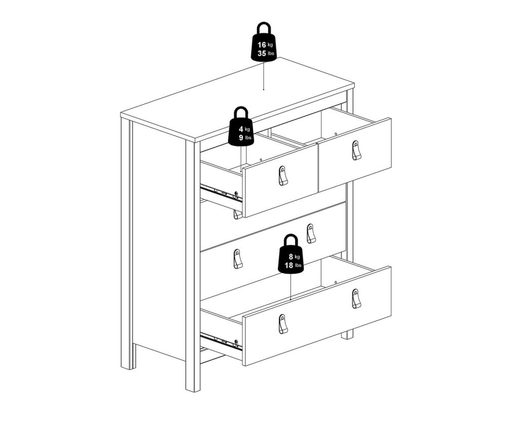 FTG Barcelona White 3 + 2 Drawer Chest