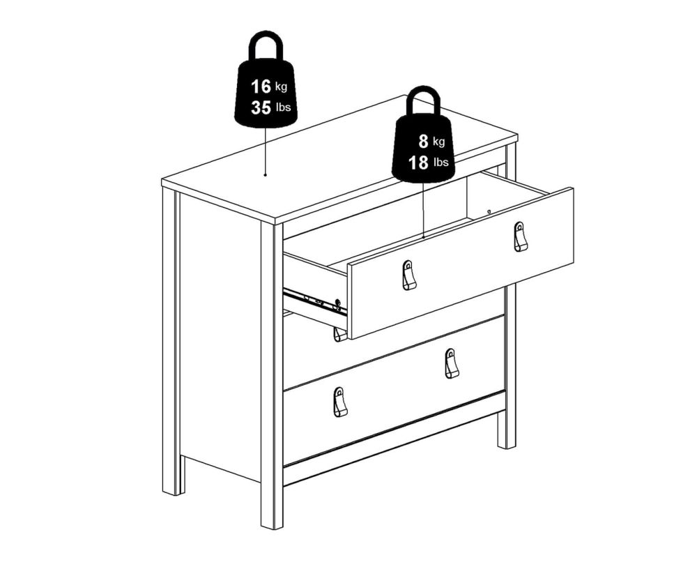 FTG Barcelona White 3 Drawer Chest