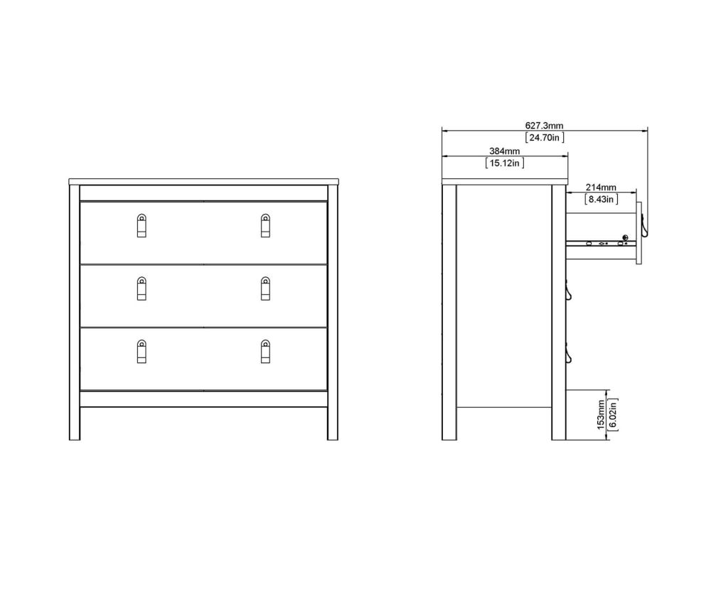 FTG Barcelona White 3 Drawer Chest