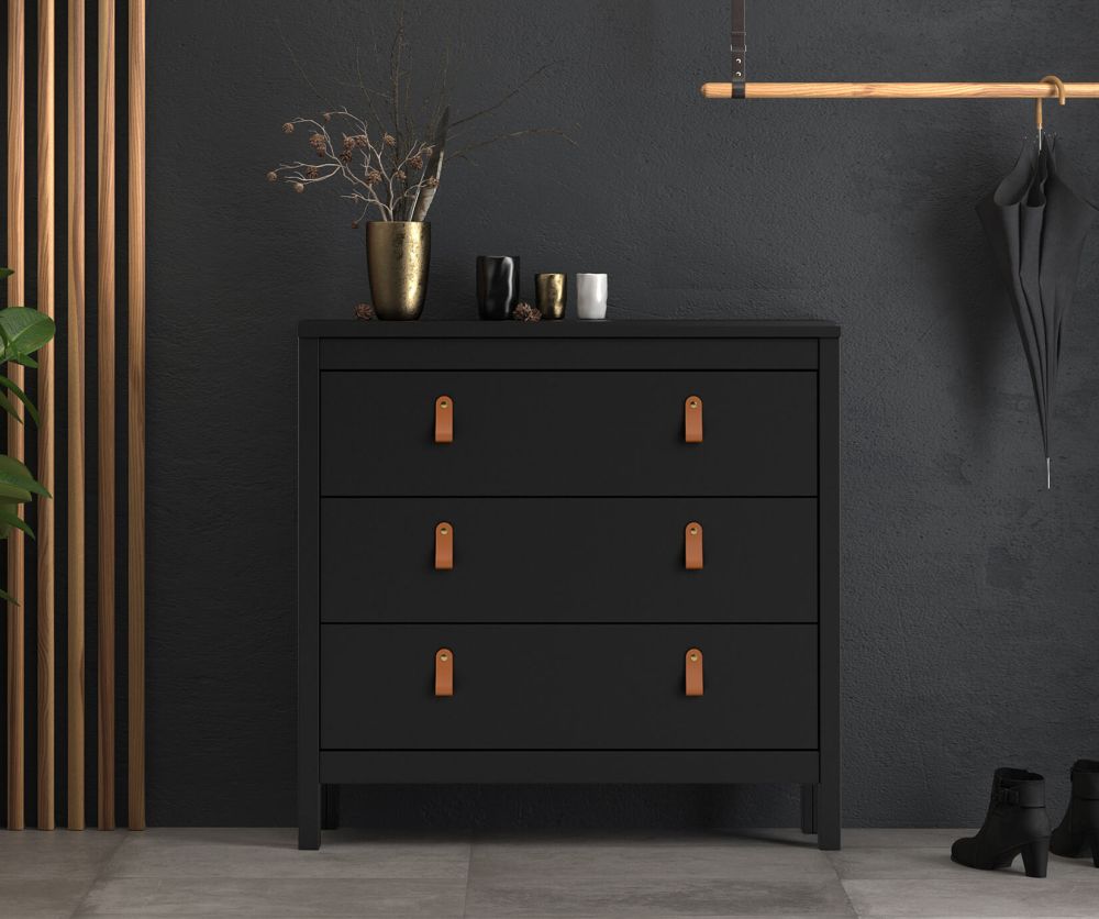 FTG Barcelona Matt Black 3 Drawer Chest