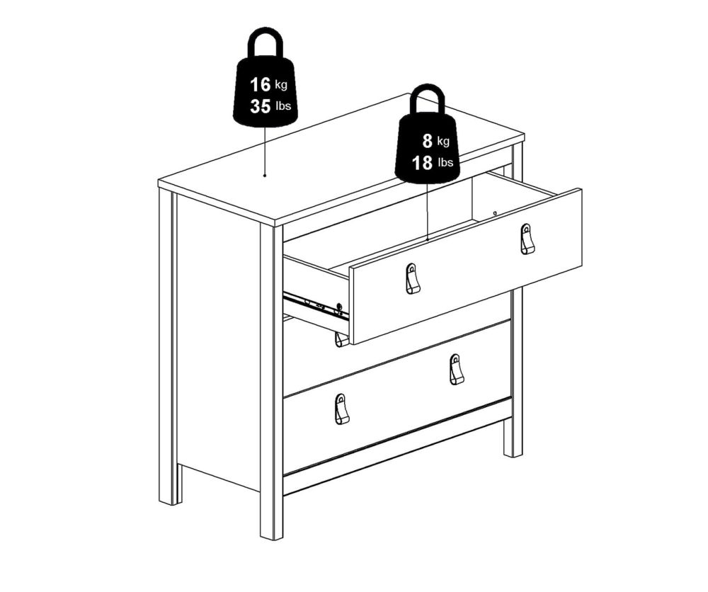 FTG Barcelona Matt Black 3 Drawer Chest