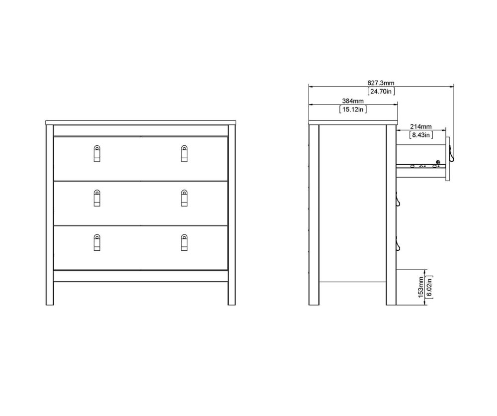 FTG Barcelona Matt Black 3 Drawer Chest