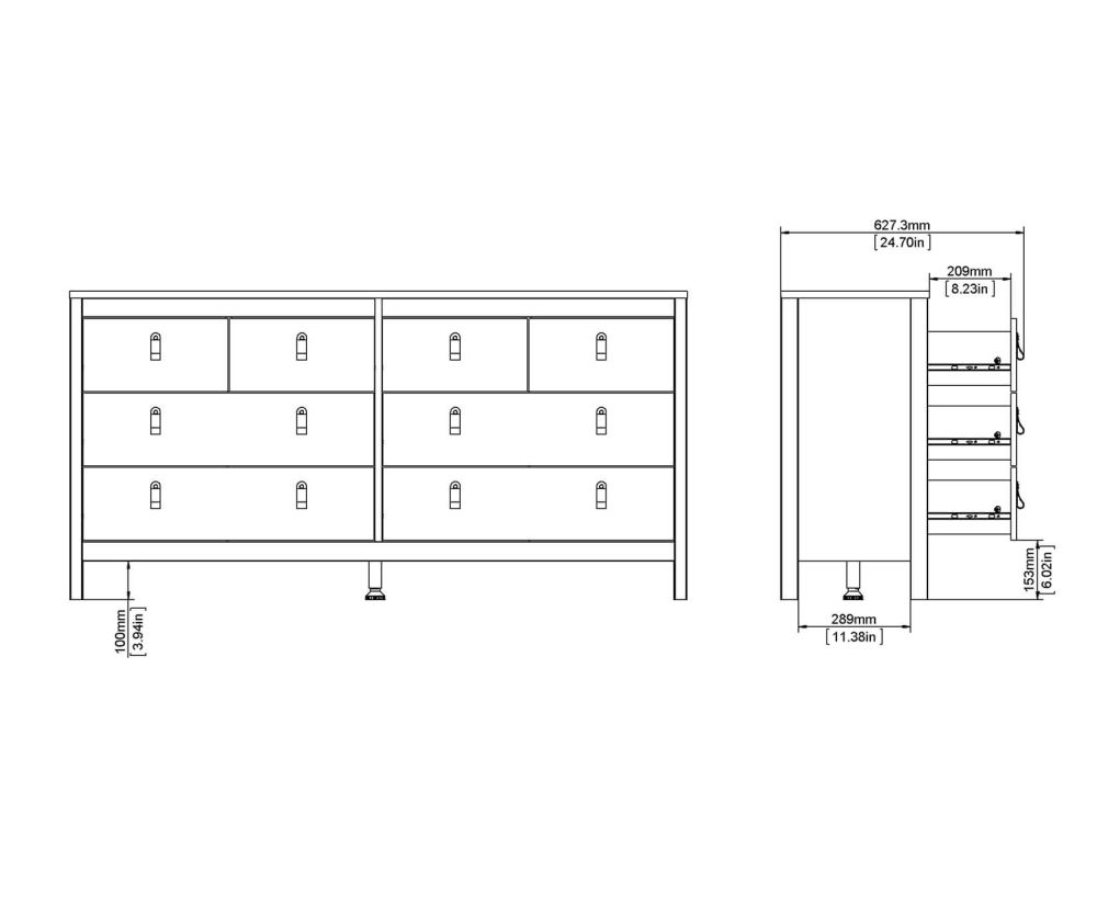 FTG Barcelona White 4 + 4 Drawer Double Dresser