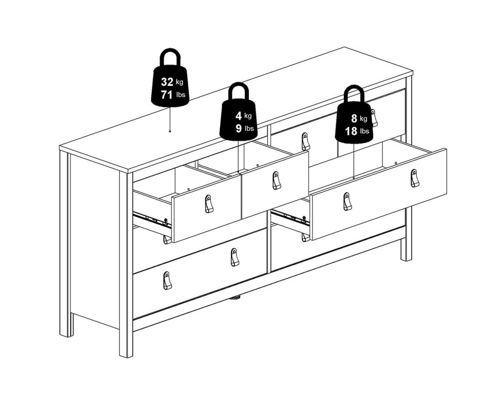 FTG Barcelona White 4 + 4 Drawer Double Dresser