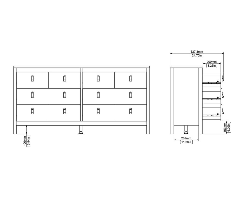 FTG Barcelona Matt Black 4 + 4 Drawer Double Dresser