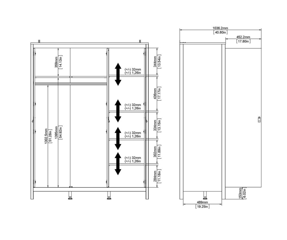 FTG Barcelona White 3 Door Wardrobe