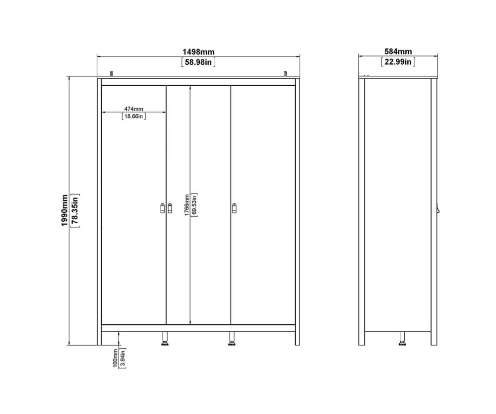FTG Barcelona White 3 Door Wardrobe