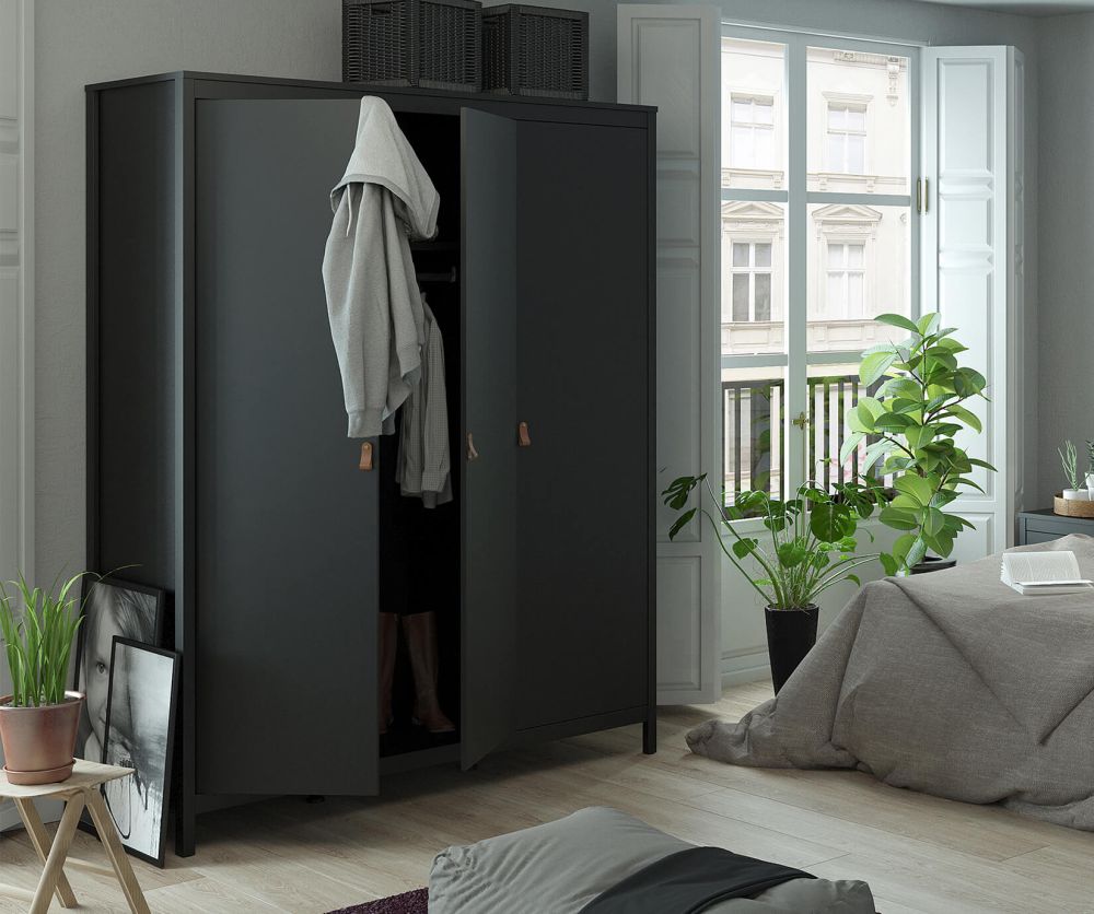 FTG Barcelona Matt Black 3 Door Wardrobe