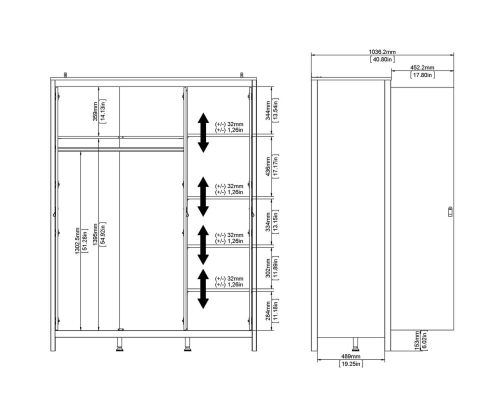 FTG Barcelona Matt Black 3 Door Wardrobe