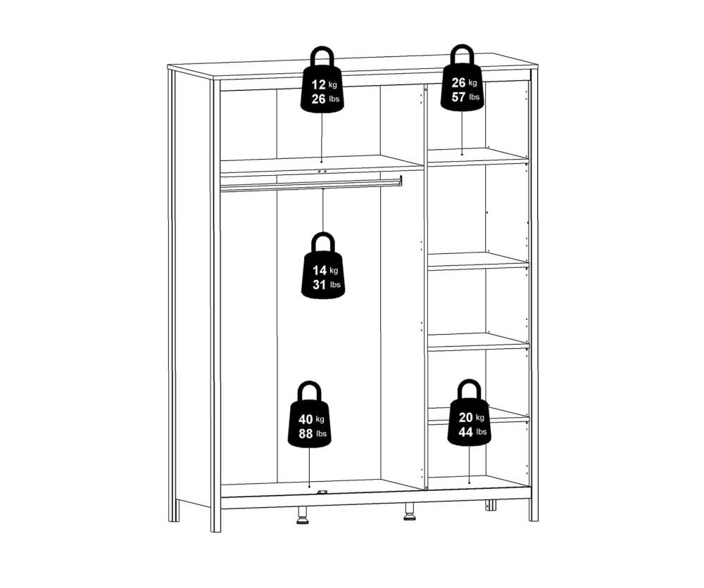 FTG Barcelona Matt Black 3 Door Wardrobe