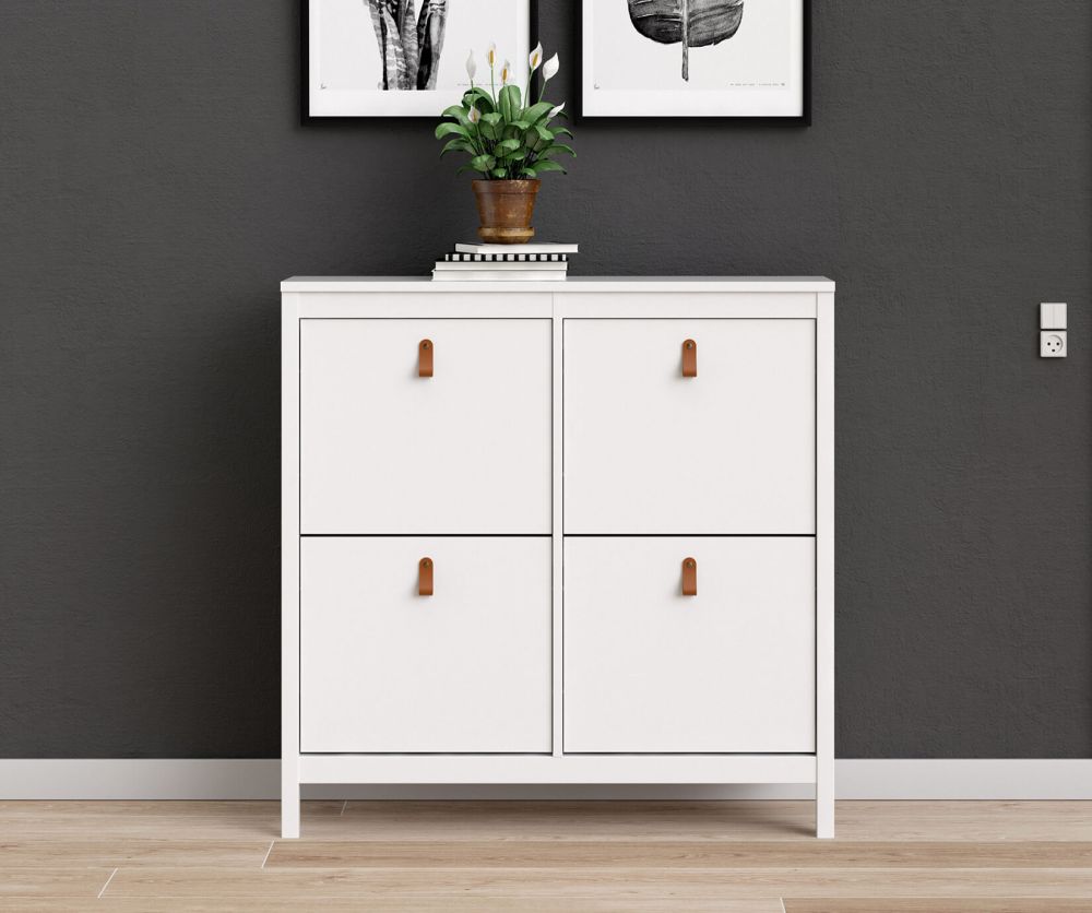 FTG Barcelona White 4 compartments Shoe Cabinet