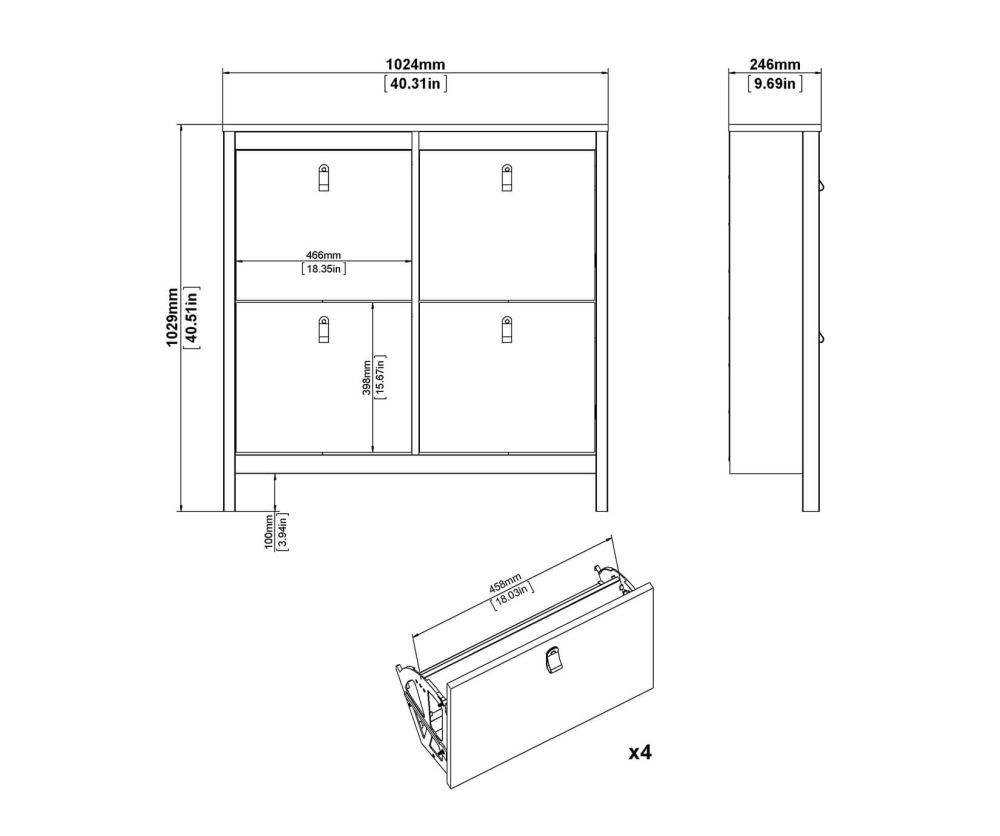FTG Barcelona White 4 compartments Shoe Cabinet