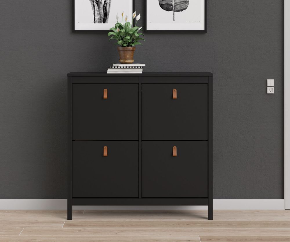 FTG Barcelona Matt Black 4 compartments Shoe Cabinet