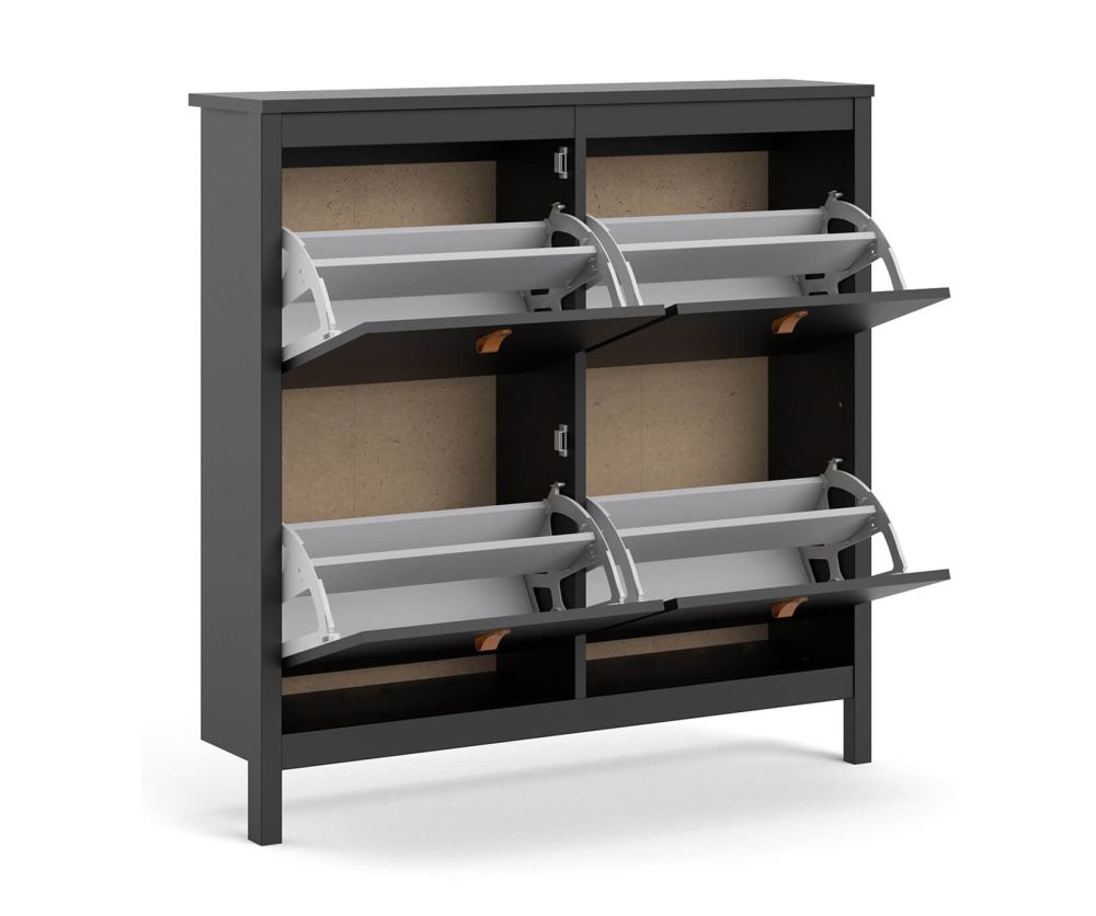 FTG Barcelona Matt Black 4 compartments Shoe Cabinet