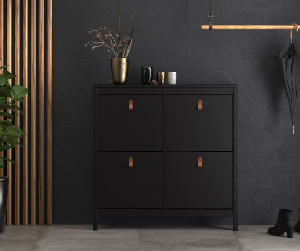 FTG Barcelona Matt Black 4 compartments Shoe Cabinet