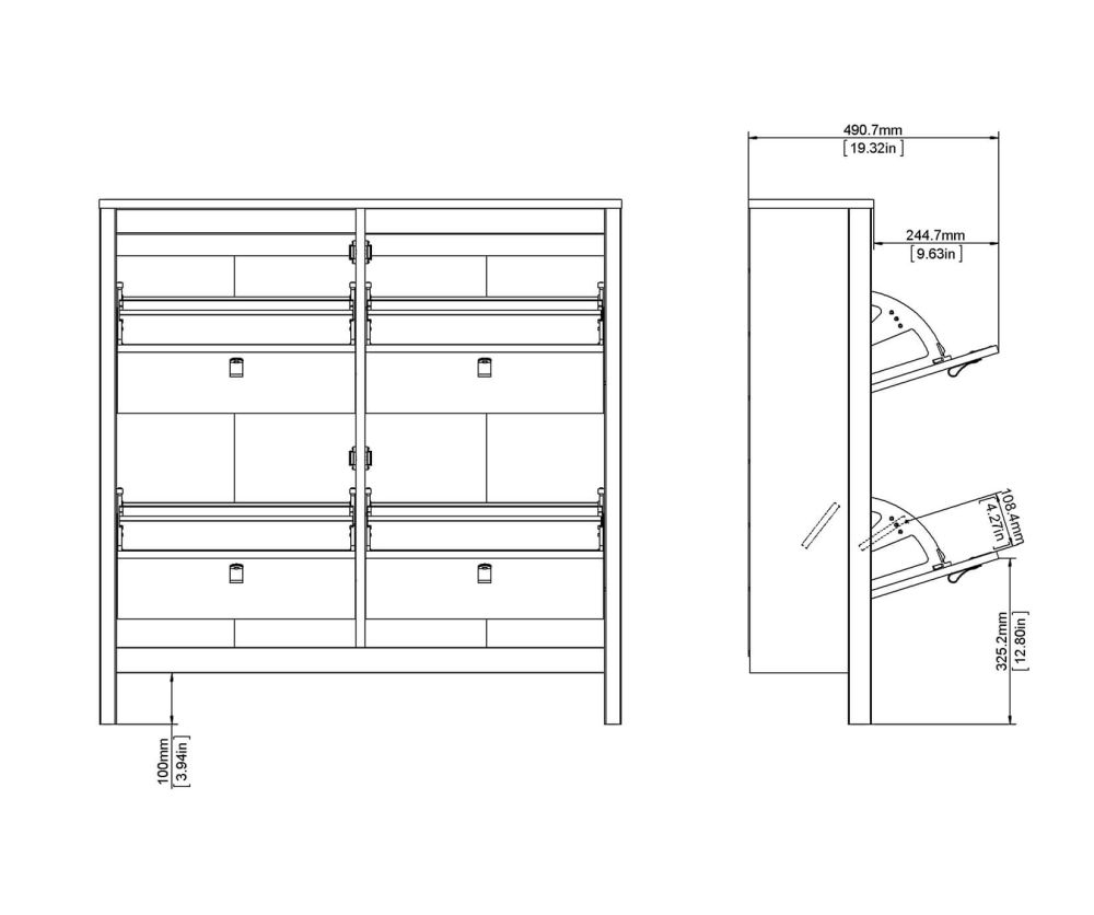 FTG Barcelona Matt Black 4 compartments Shoe Cabinet