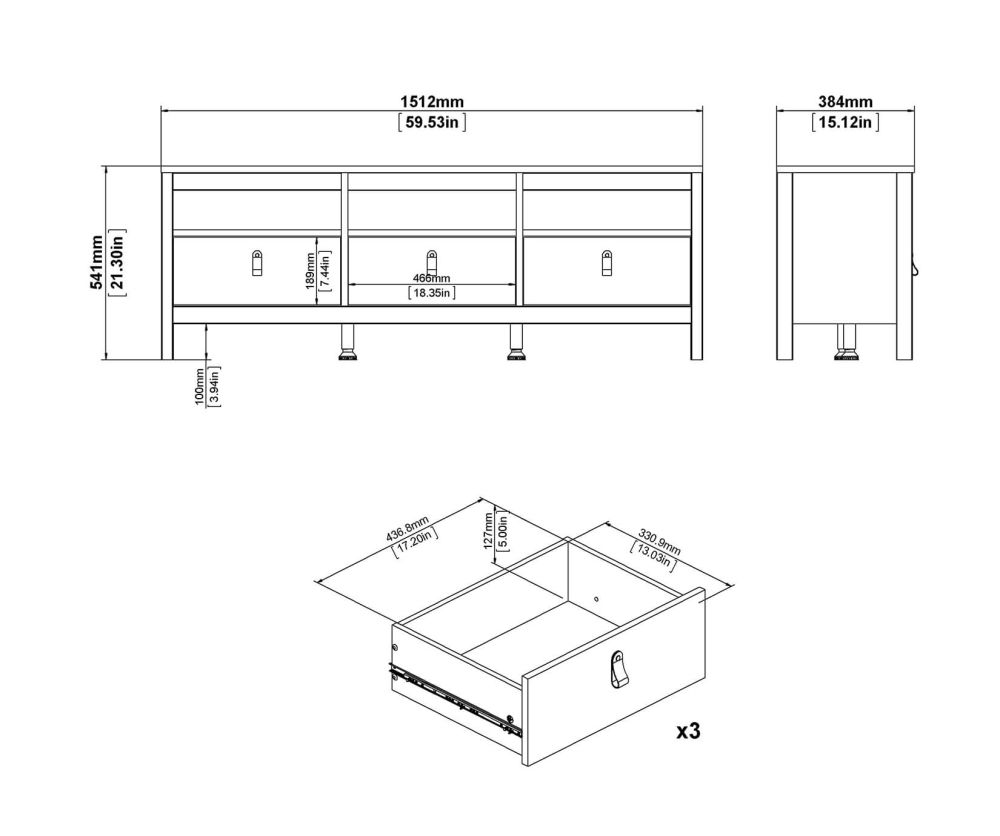 FTG Barcelona White 3 Drawer TV Unit