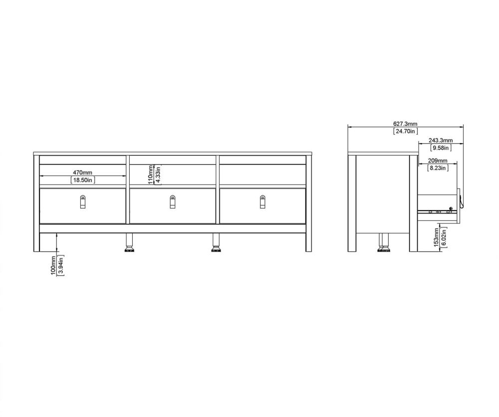 FTG Barcelona White 3 Drawer TV Unit
