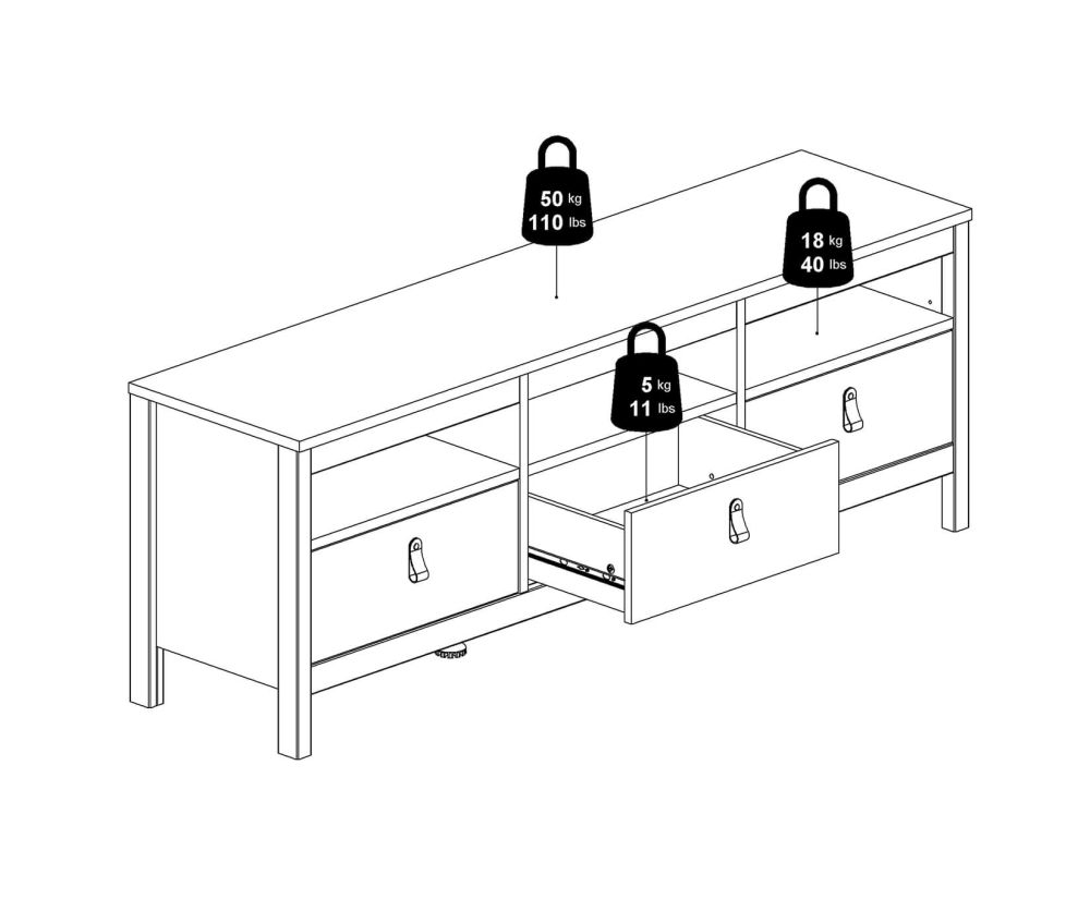 FTG Barcelona White 3 Drawer TV Unit