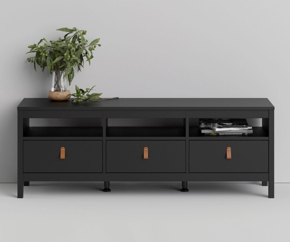 FTG Barcelona Matt Black 3 Drawer TV Unit
