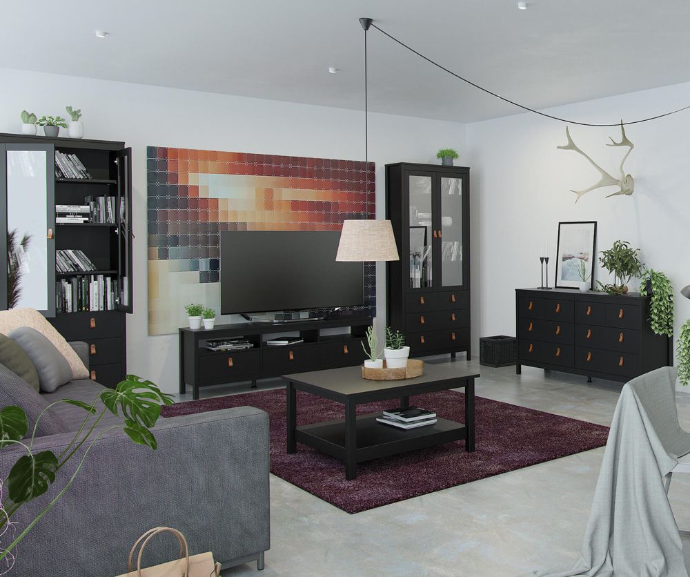 FTG Barcelona Matt Black 3 Drawer TV Unit