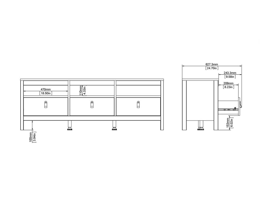 FTG Barcelona Matt Black 3 Drawer TV Unit