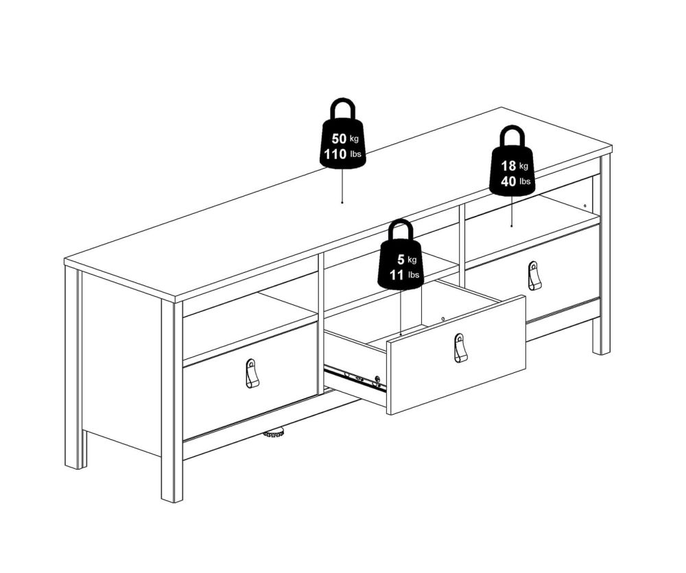 FTG Barcelona Matt Black 3 Drawer TV Unit