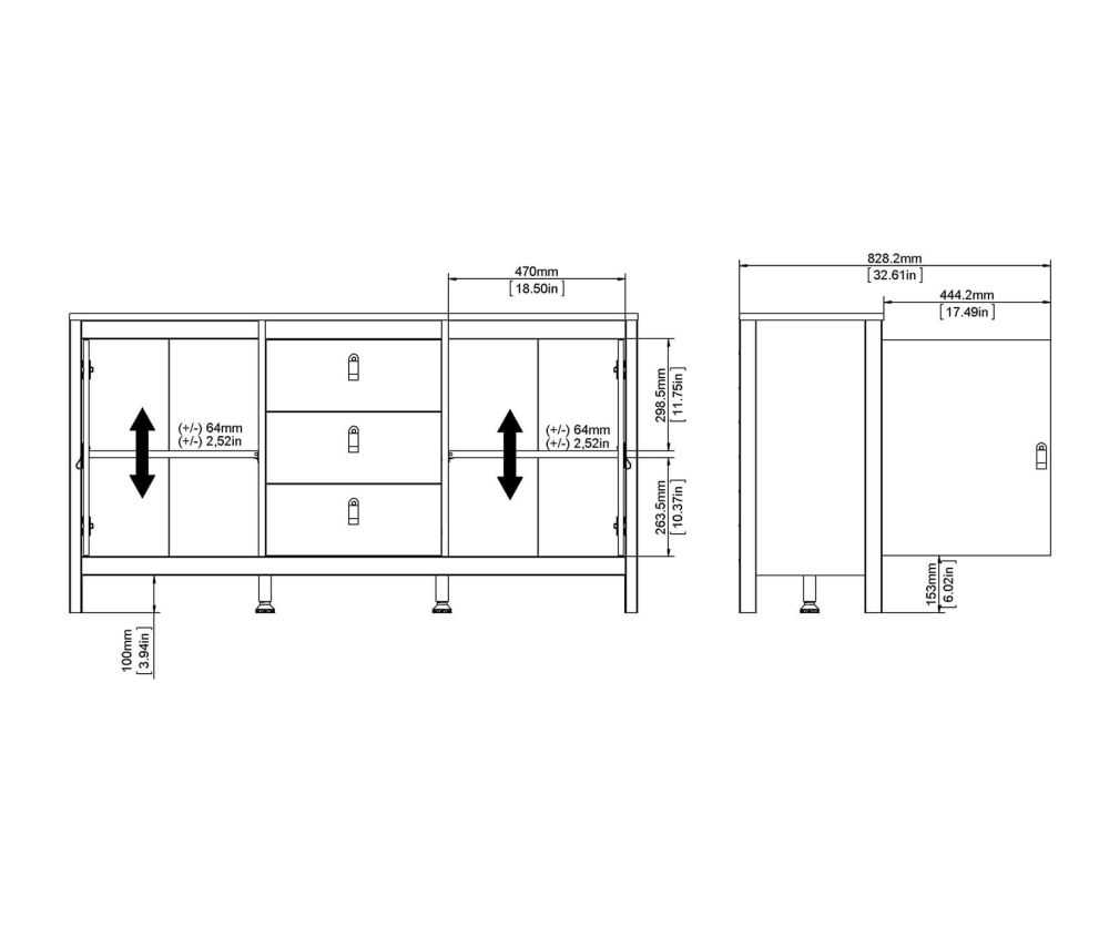 FTG Barcelona White 2 Door 3 Drawer Sideboard
