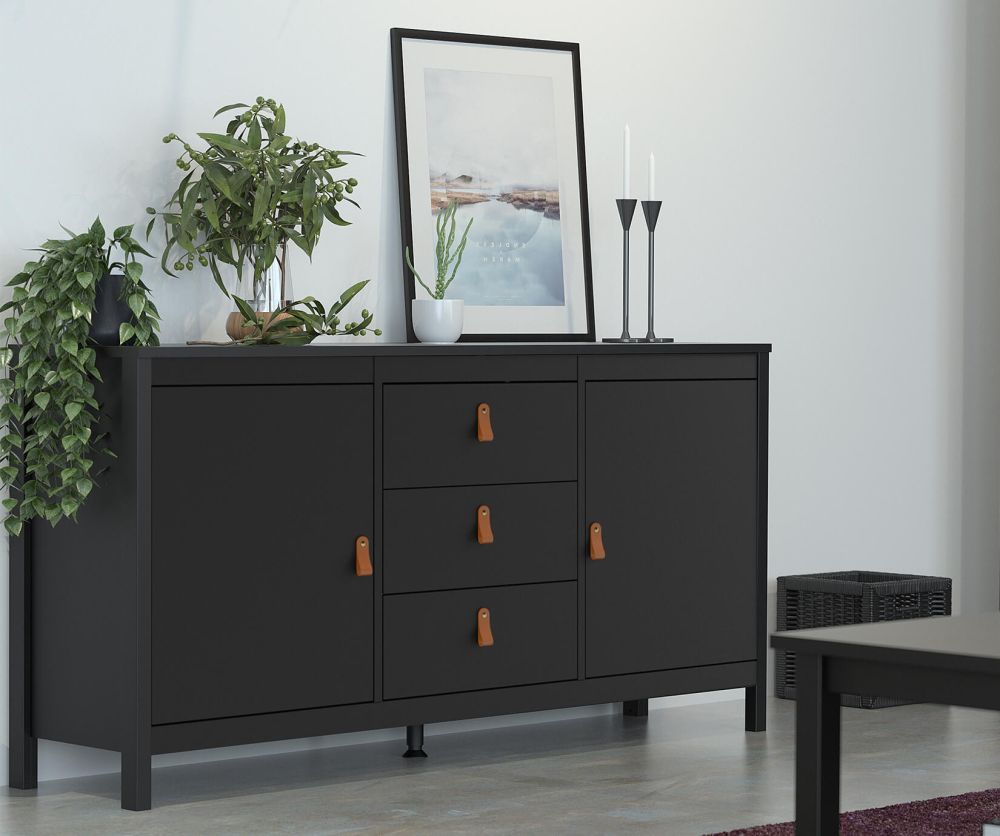 FTG Barcelona Matt Black 2 Door 3 Drawer Sideboard