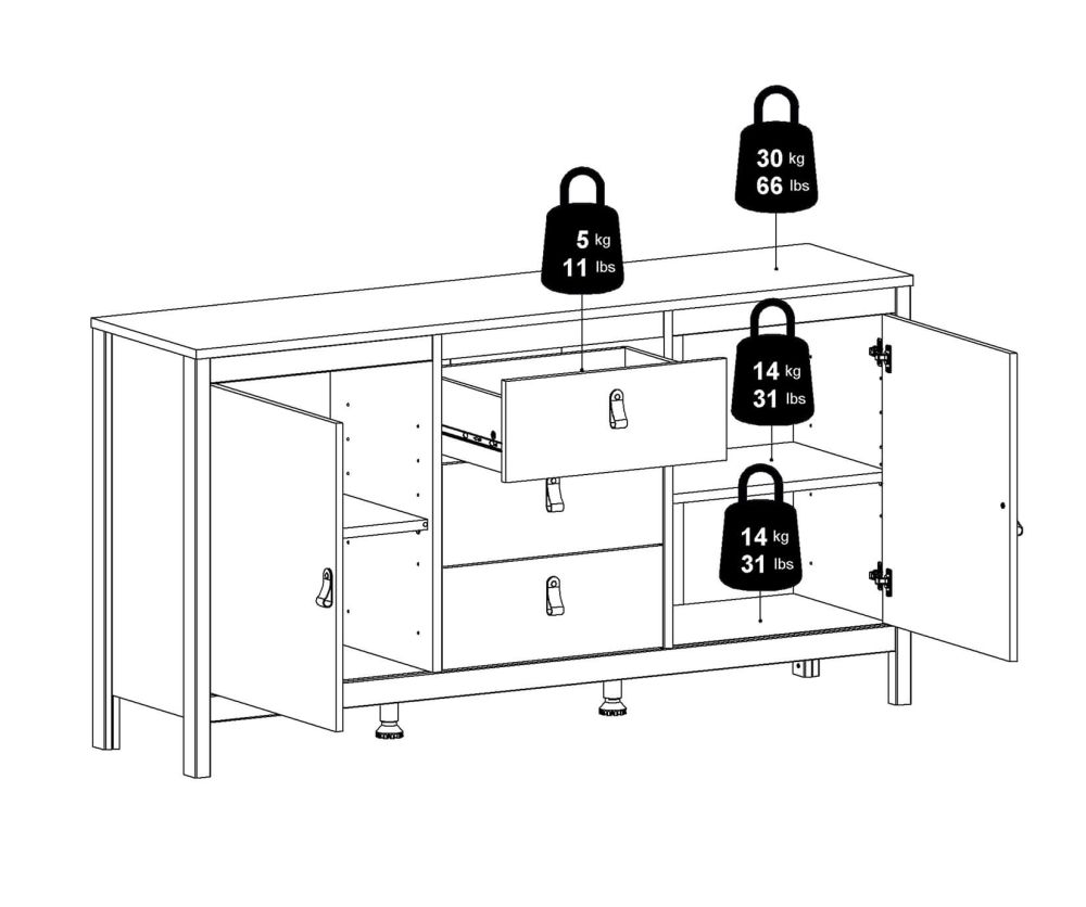 FTG Barcelona Matt Black 2 Door 3 Drawer Sideboard