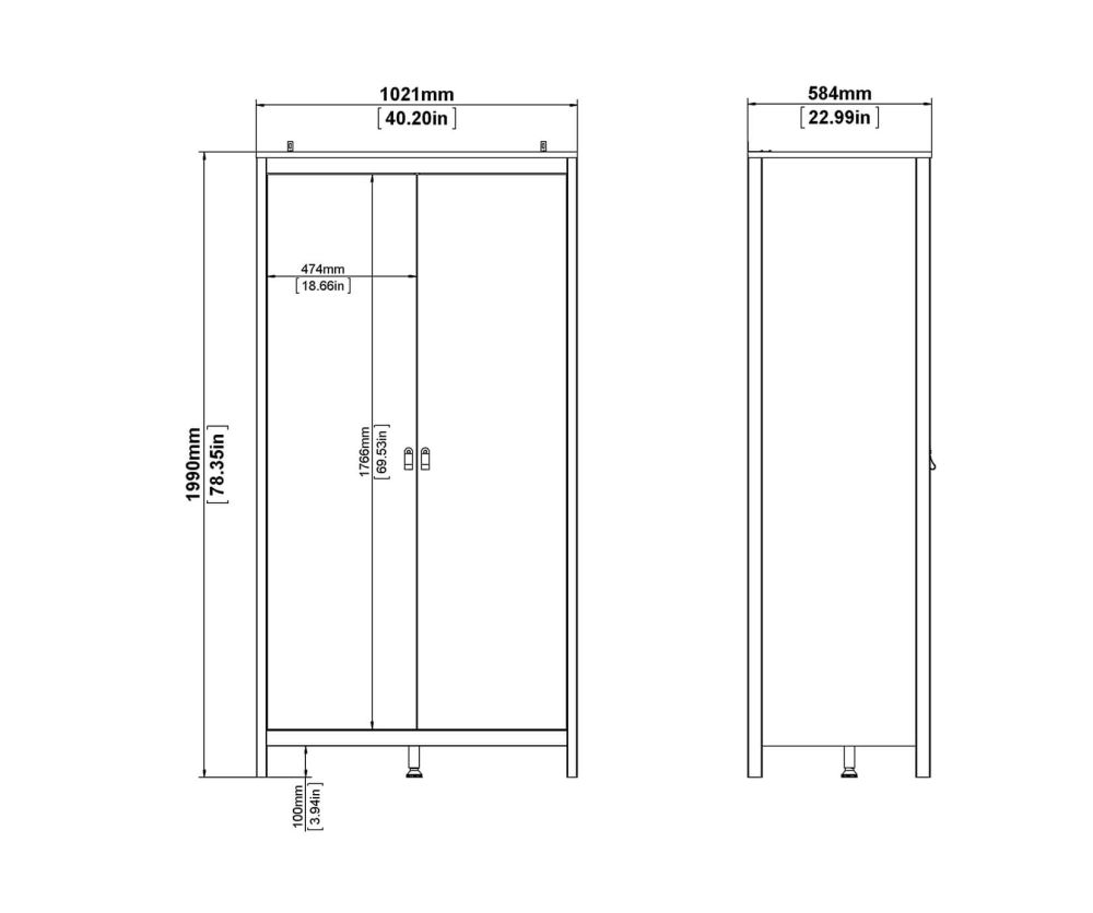 FTG Barcelona White 2 Door Wardrobe