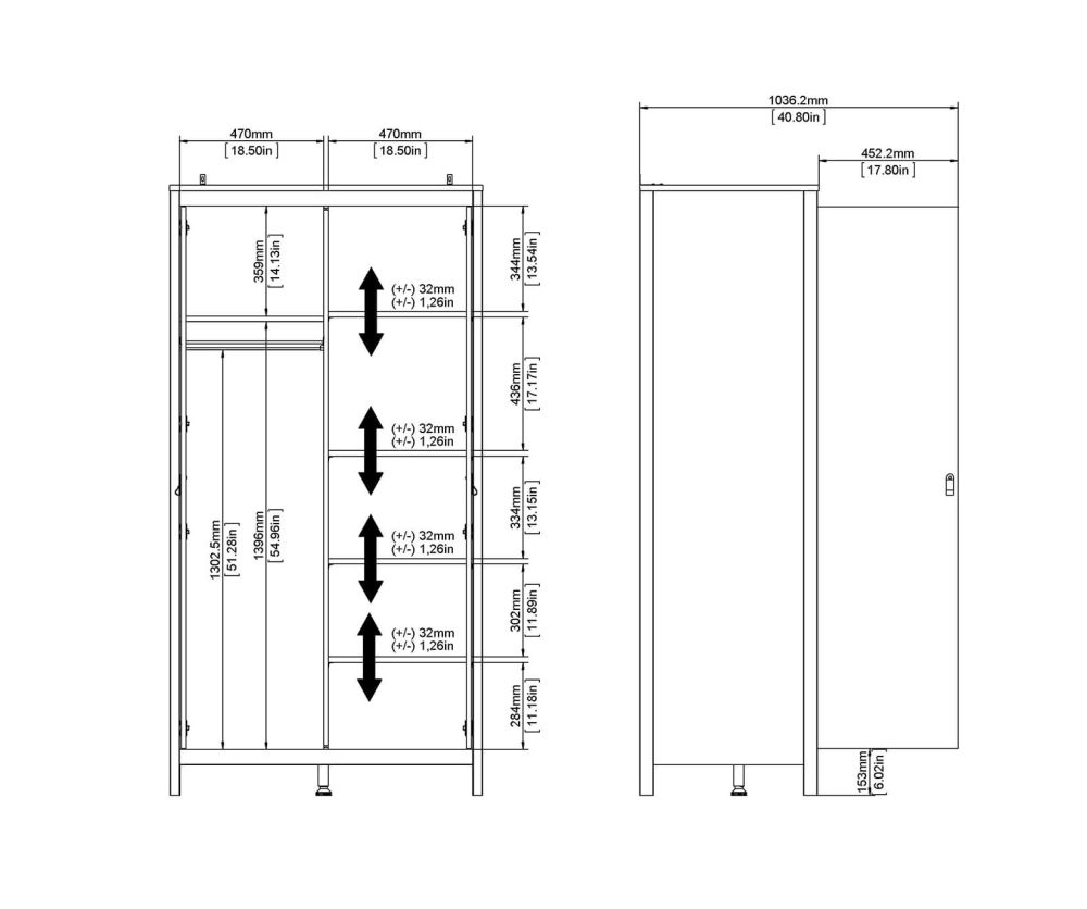 FTG Barcelona White 2 Door Wardrobe