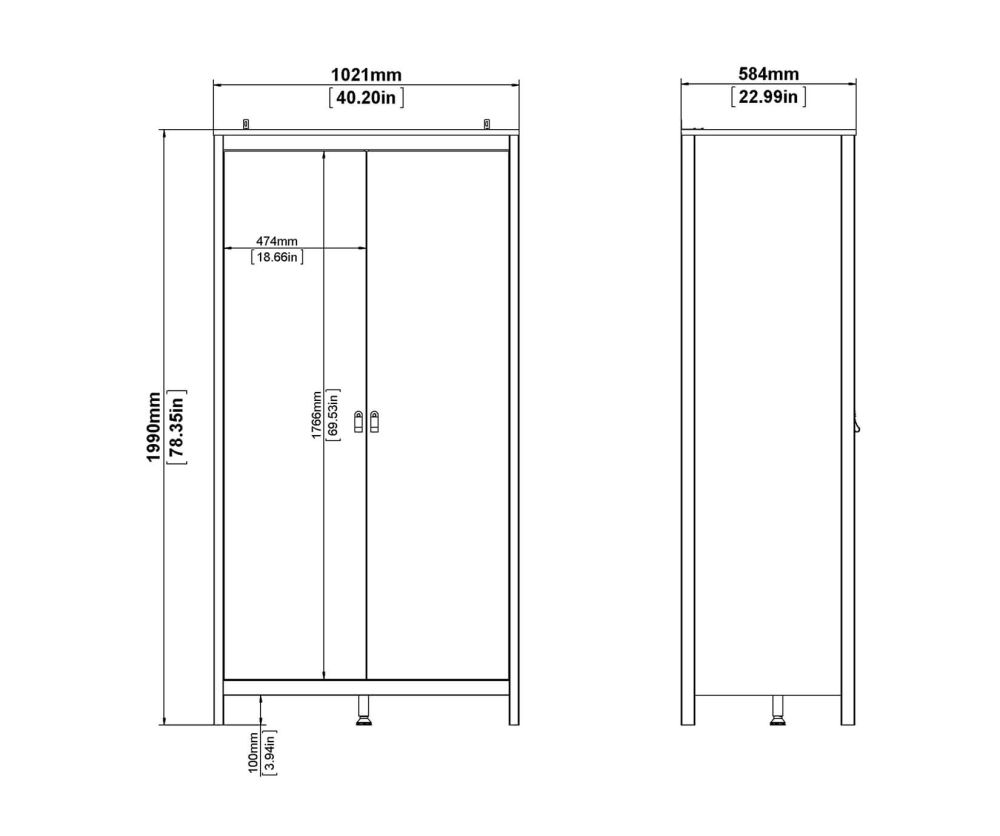 FTG Barcelona Matt Black 2 Door Wardrobe