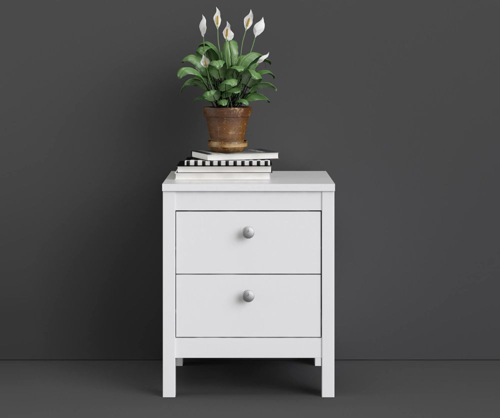 FTG Madrid White 2 Drawer Bedside Table