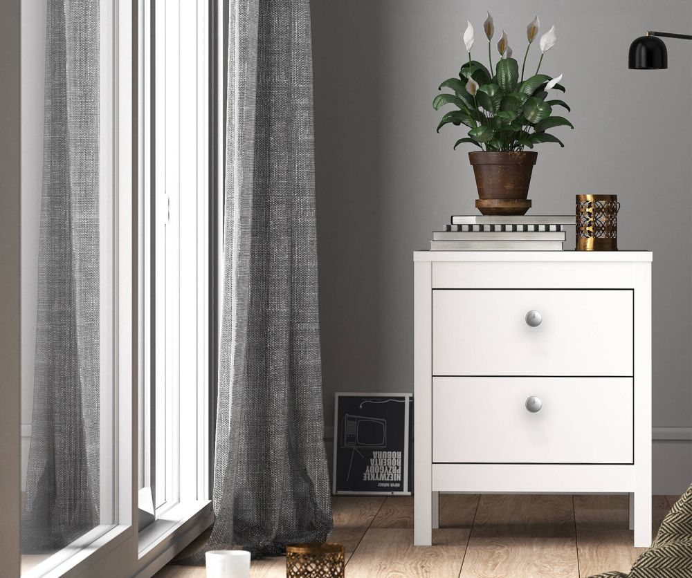 FTG Madrid White 2 Drawer Bedside Table
