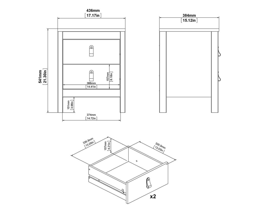 FTG Madrid White 2 Drawer Bedside Table