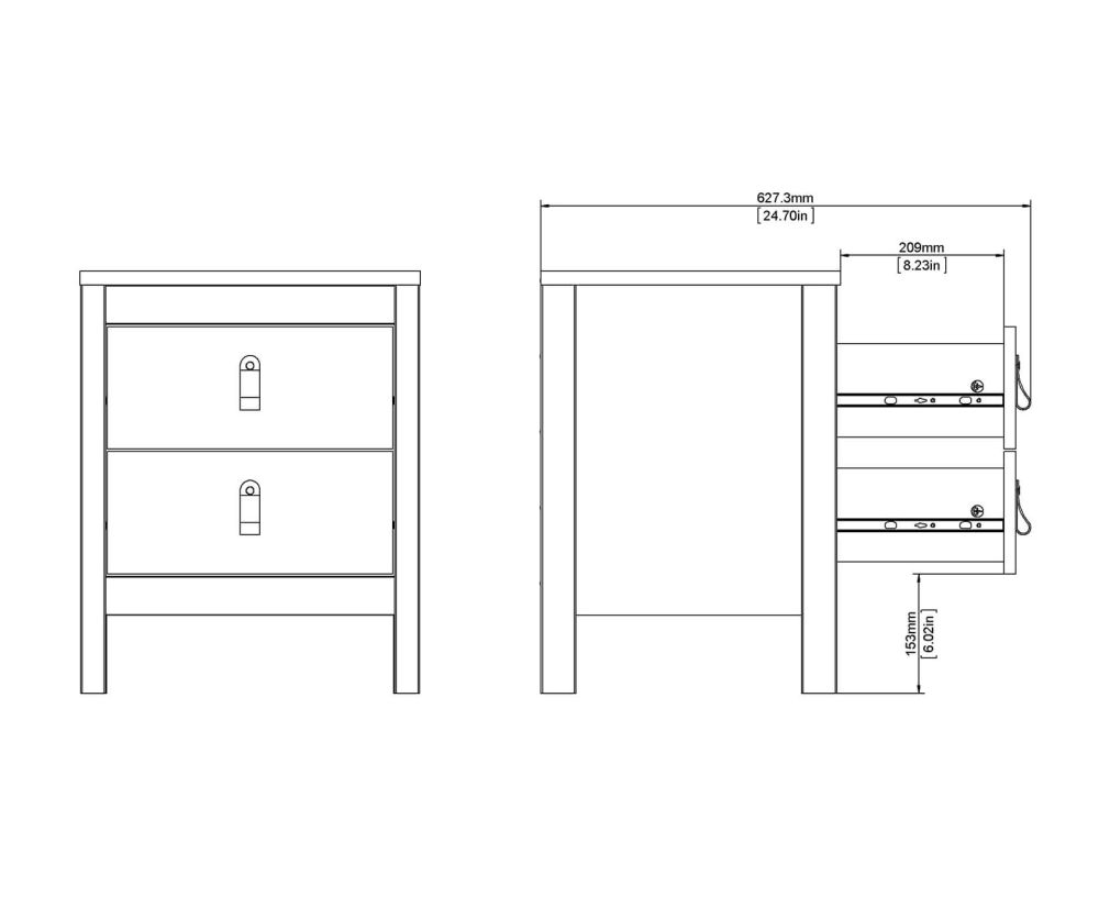 FTG Madrid White 2 Drawer Bedside Table