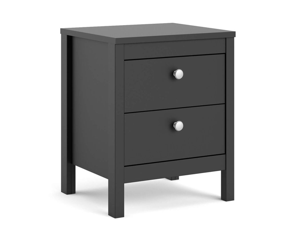 FTG Madrid Matt Black 2 Drawer Bedside Table