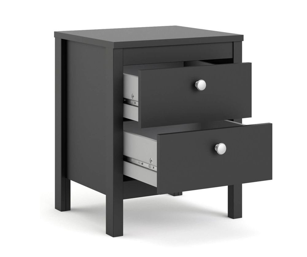 FTG Madrid Matt Black 2 Drawer Bedside Table
