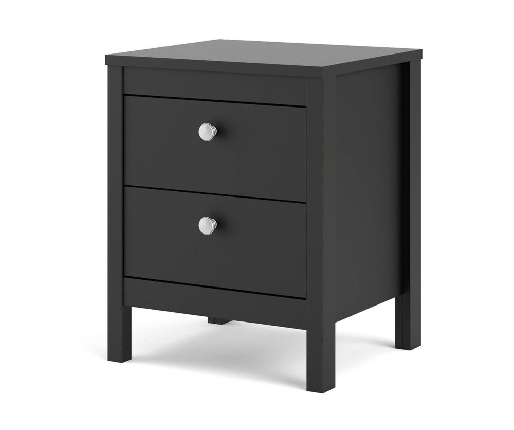FTG Madrid Matt Black 2 Drawer Bedside Table