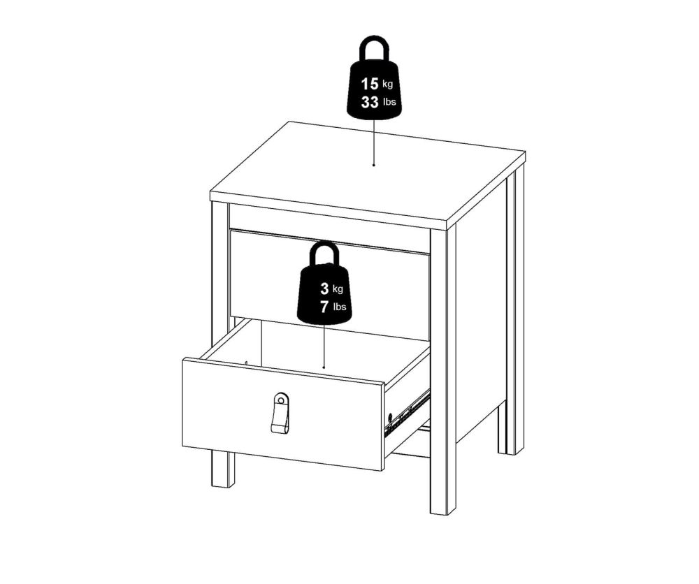 FTG Madrid Matt Black 2 Drawer Bedside Table