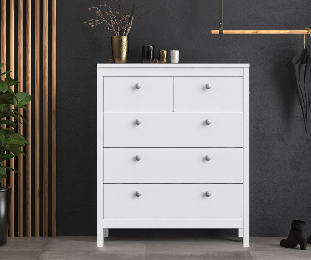 FTG Madrid White 3 + 2 Drawer Chest