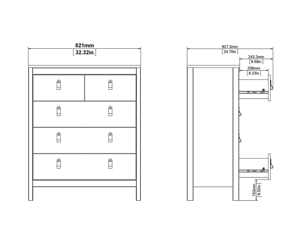 FTG Madrid White 3 + 2 Drawer Chest