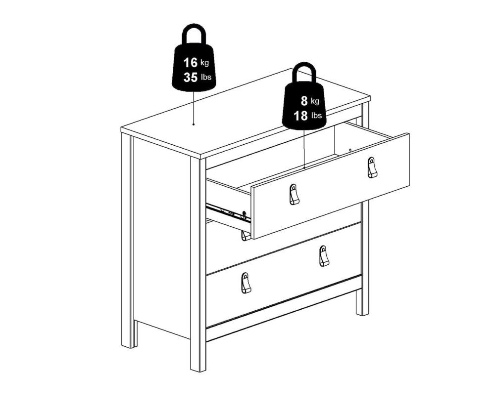 FTG Madrid White 3 Drawer Chest