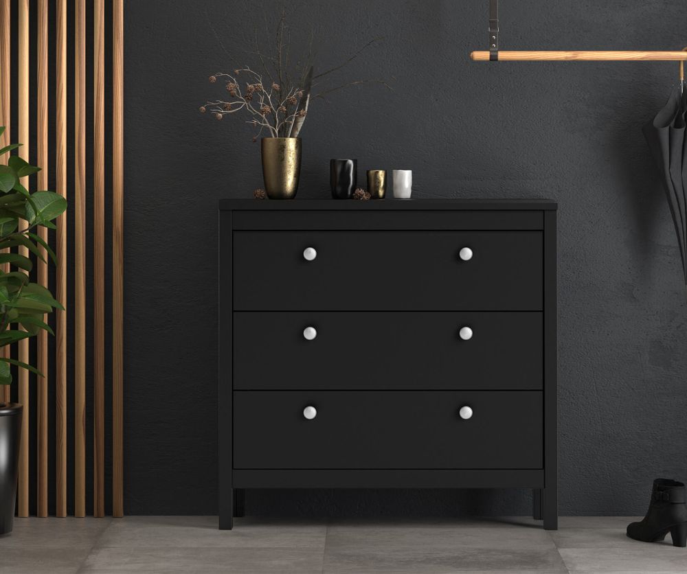 FTG Madrid Matt Black 3 Drawer Chest