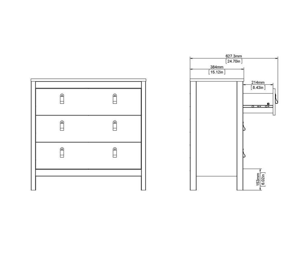 FTG Madrid Matt Black 3 Drawer Chest